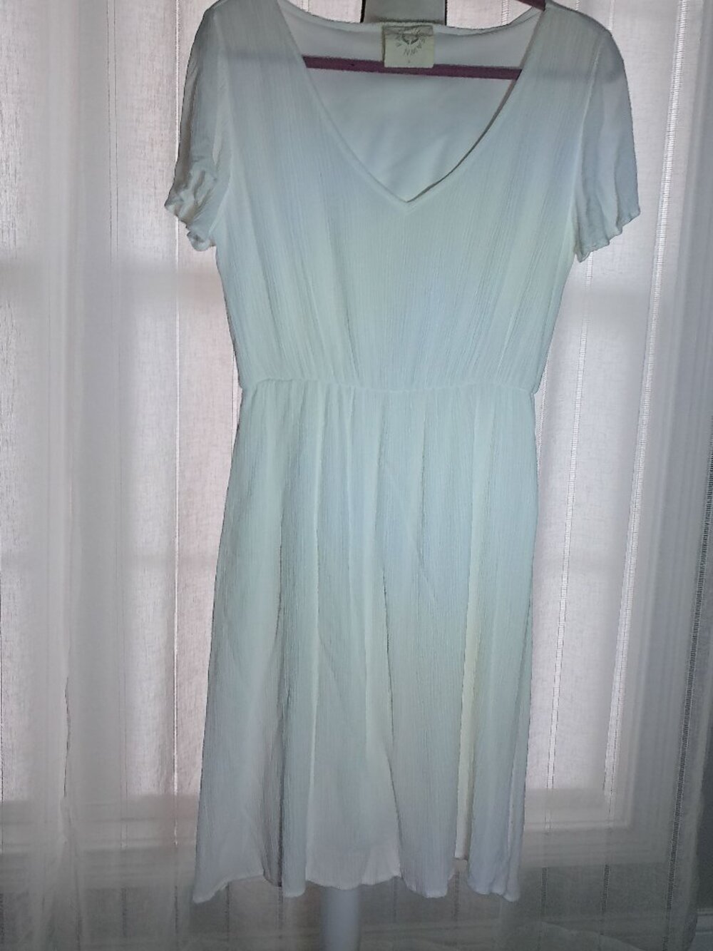 FANTASTIC FAWN Dress Midi V-Neck Elastic Waist Lined White  L
